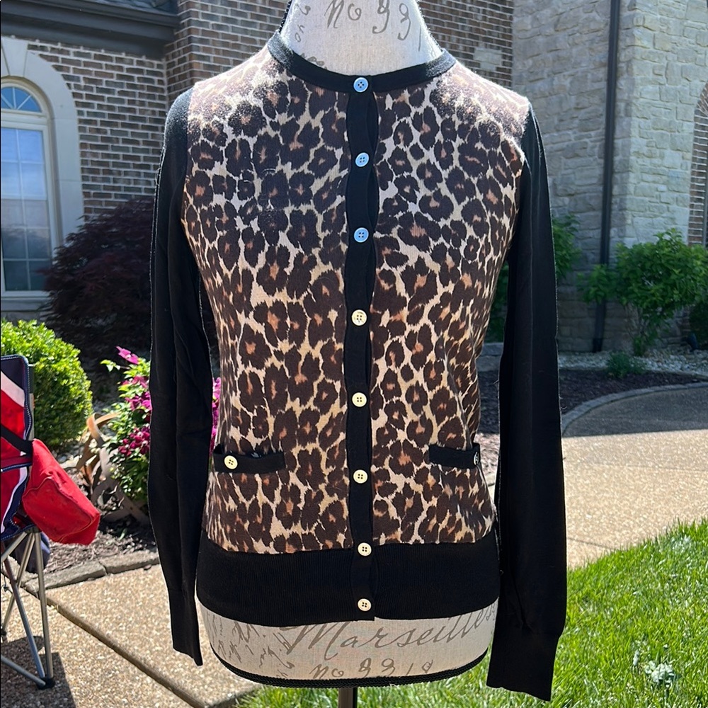 Ann Taylor Leopard Print Cardigan with Black Accents